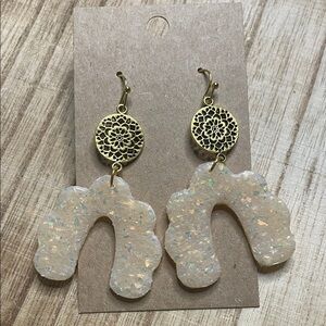 Gold and Cream Dangle Earrings